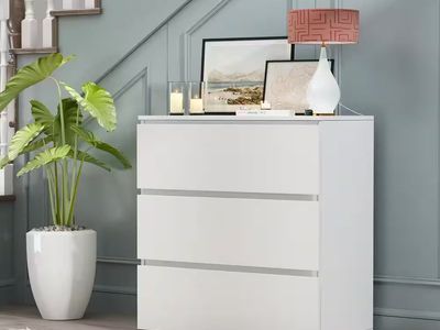 3-Drawer White Wood Chest: 30x32x16 Bedside Table