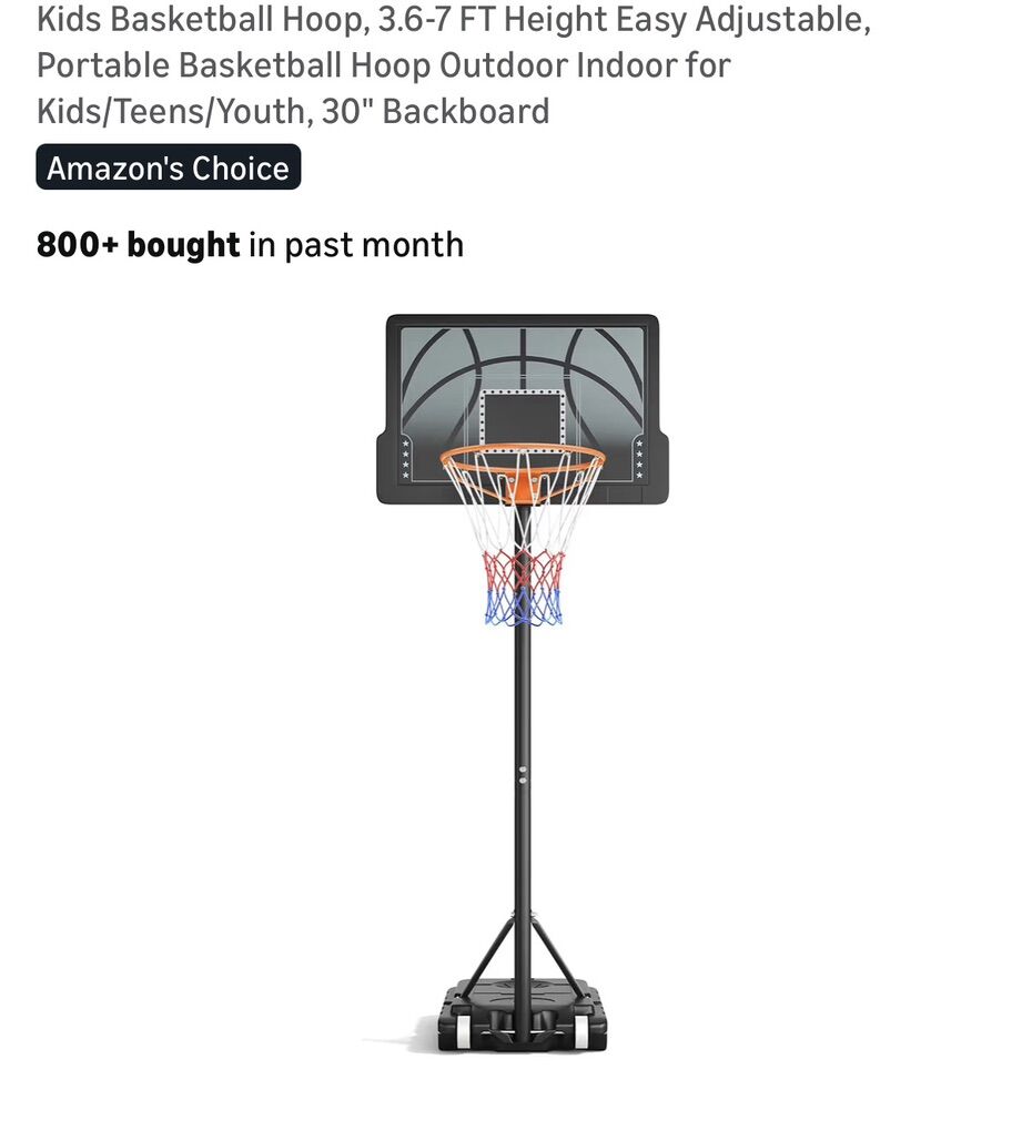 Kids Basketball Hoop 3.6-7' Height Adjustment