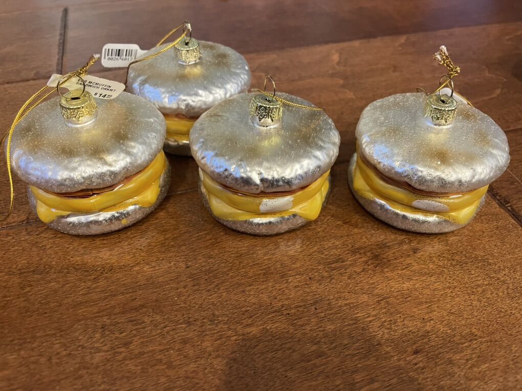 4 New Glass Egg McMuffin Ornaments