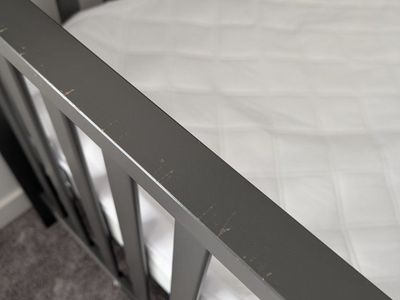 Dark Gray Wood Baby Crib with Mattress - Minor Wear, Sturdy Design