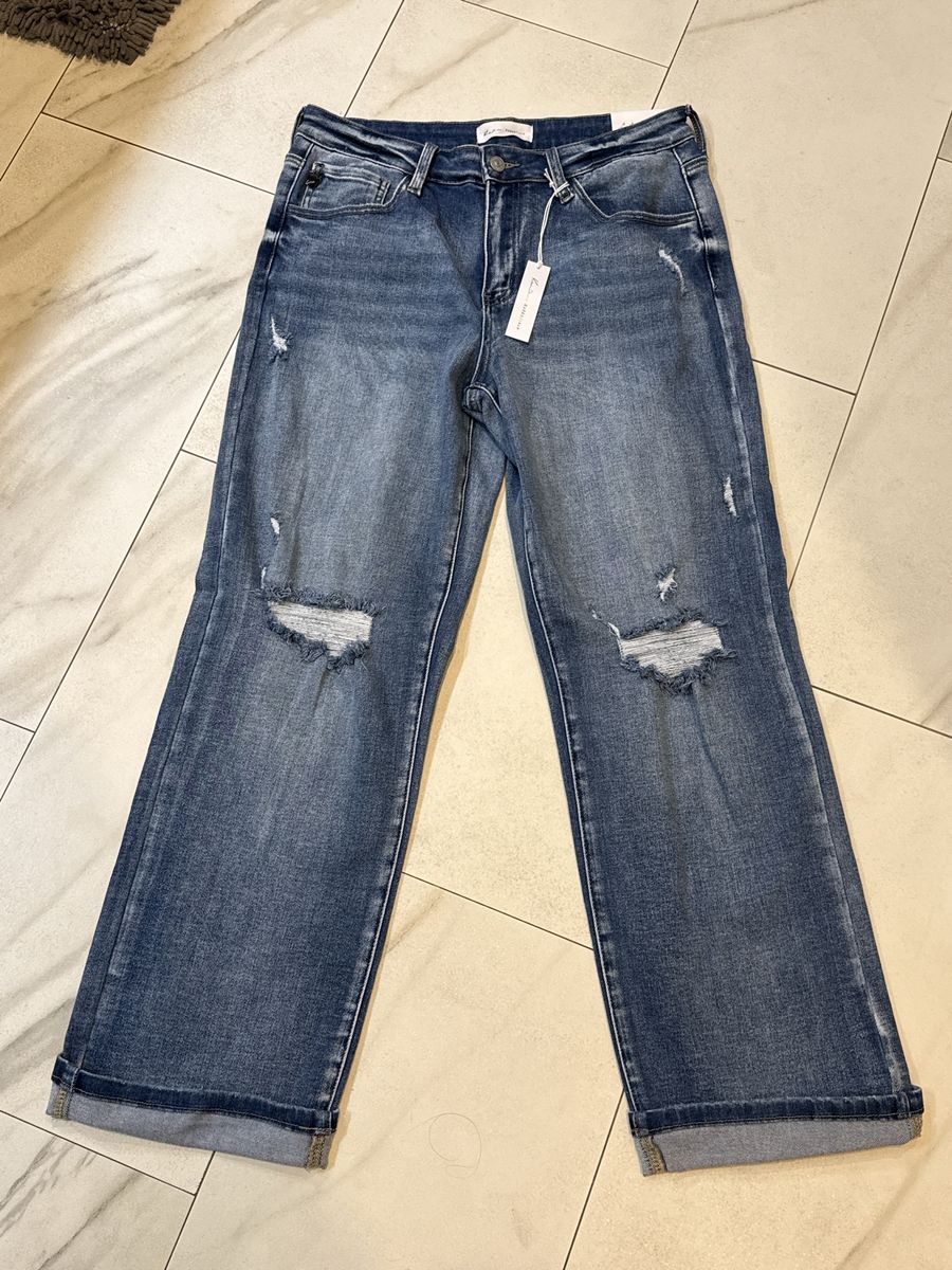 NWT Kancan Essentials Distressed Cuffed Blue Denim Jeans Size 13