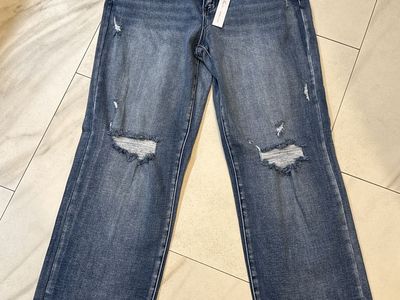 NWT Kancan Essentials Distressed Cuffed Blue Denim Jeans Size 13