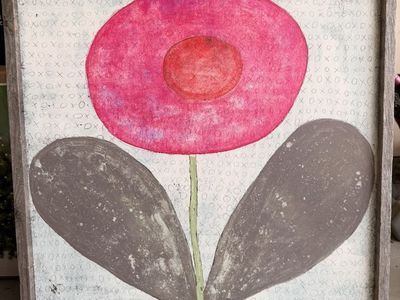 Sugarboo Abstract Floral Wall Art Decor - Pink Flower with Rustic Wood Frame