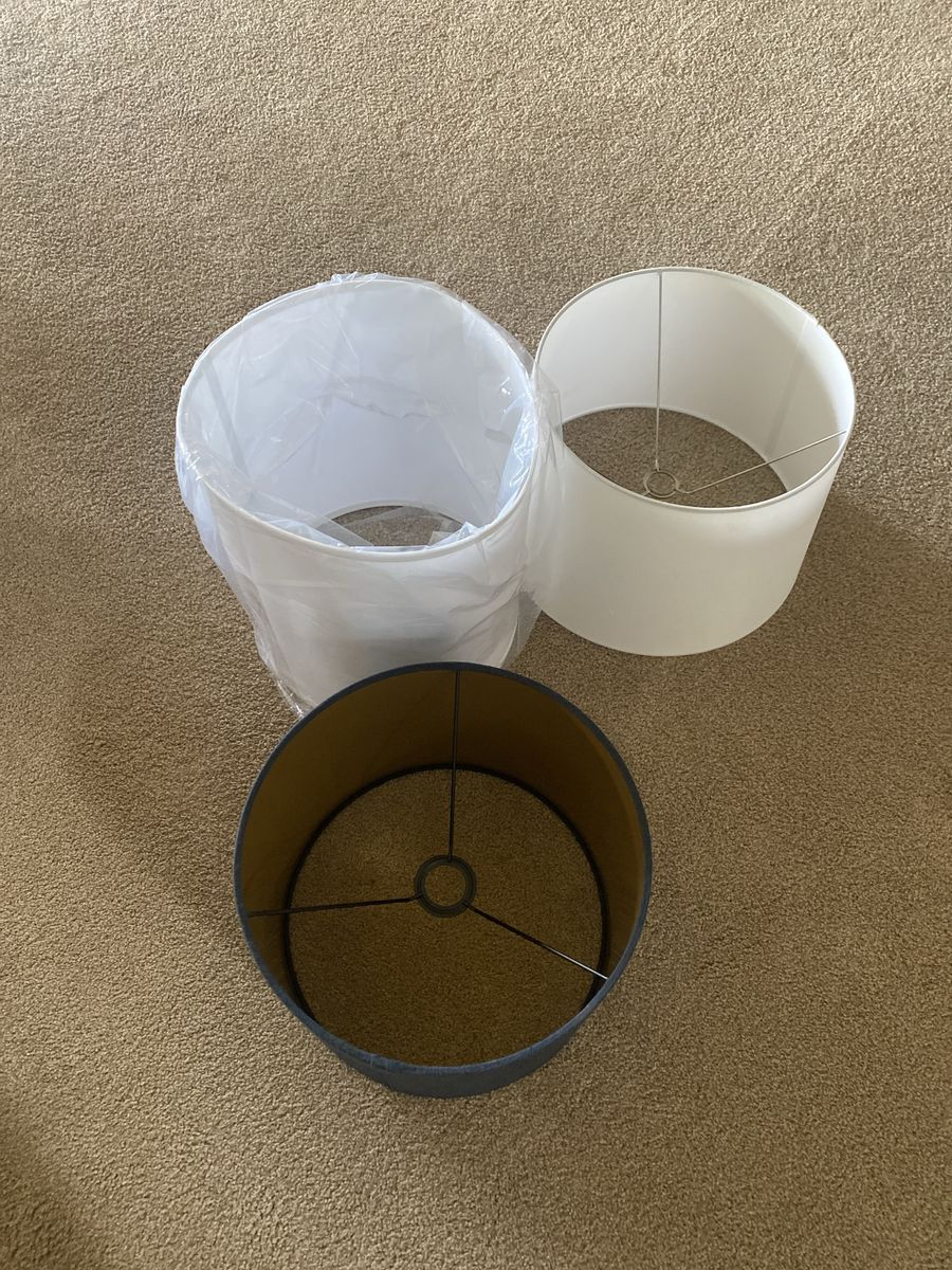 3 Navy And White Round Lampshades