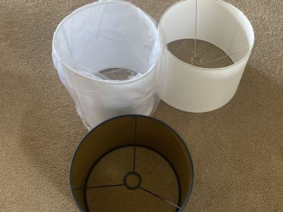 3 Navy And White Round Lampshades