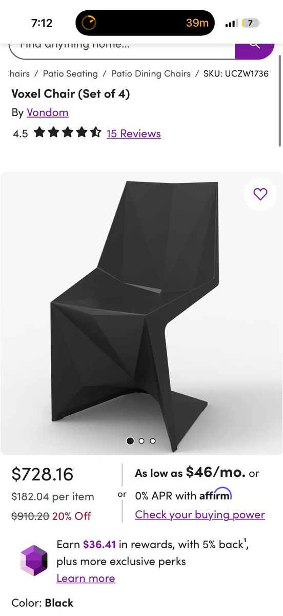 Vondom Voxel Chair Set of 4 Black Modern Geometric Design