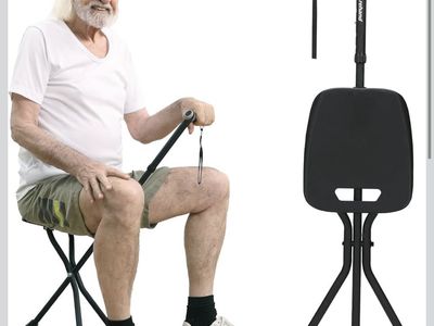 Rehand 2-in-1 Folding Walking Cane with Integrated Portable Seat for Mobility Support
