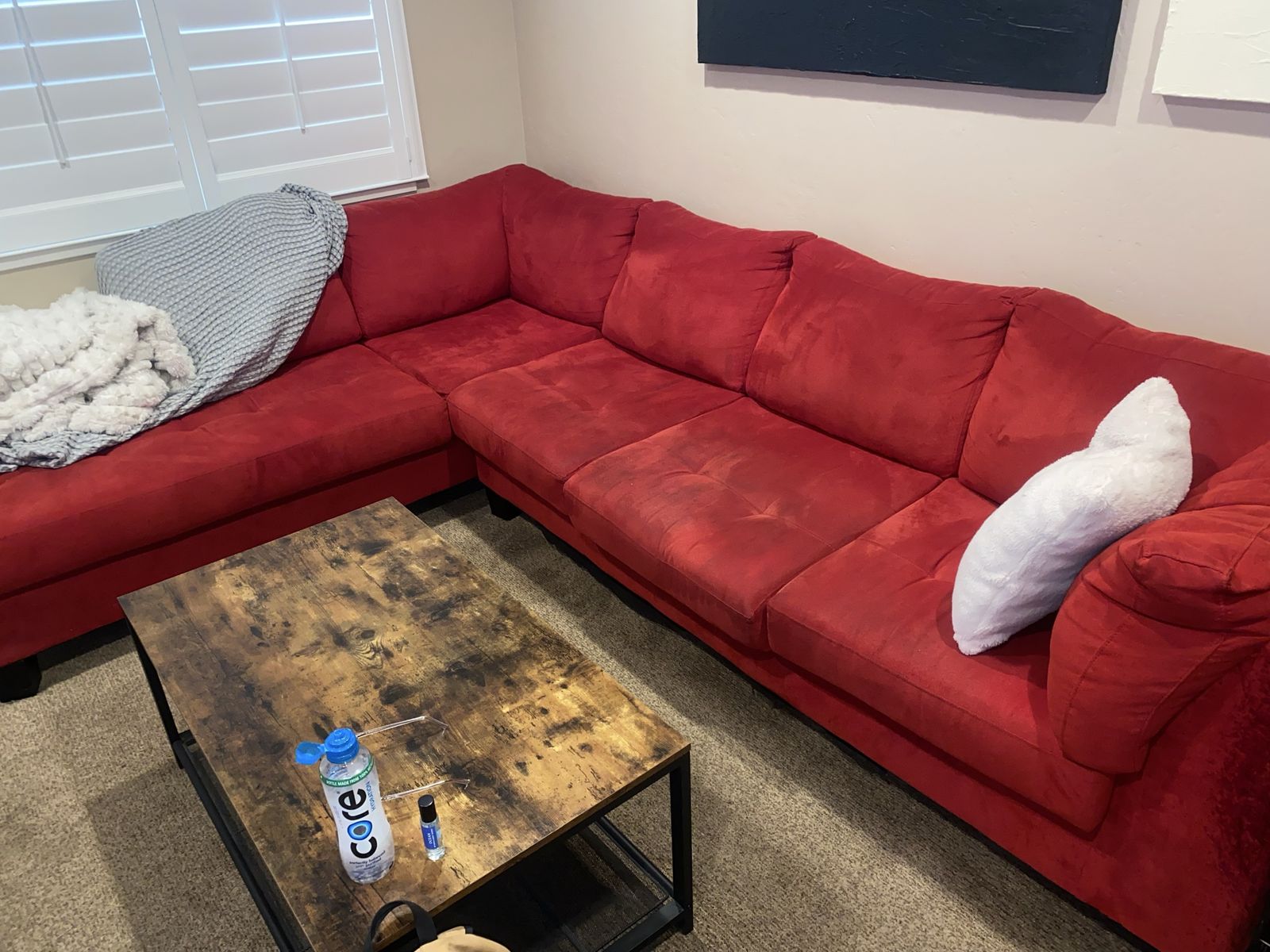 Red Sectional Sofa - 2-Piece, Comfortable & Recently Cleaned, Great for Playroom/Loft
