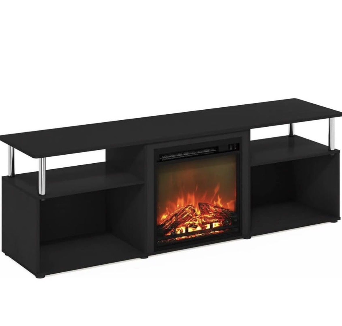 Modern Black TV Stand with Electric Fireplace - Wide Media Console & Storage