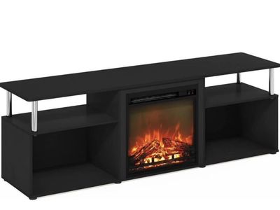 Modern Black TV Stand with Electric Fireplace - Wide Media Console & Storage