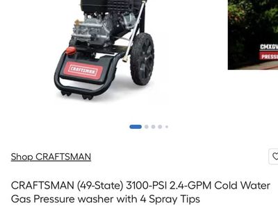 Craftsman CMXGWFNG1294 3100 PSI 2.4 GPM Cold Water Gas Pressure Washer w/ 4 Spray Tips