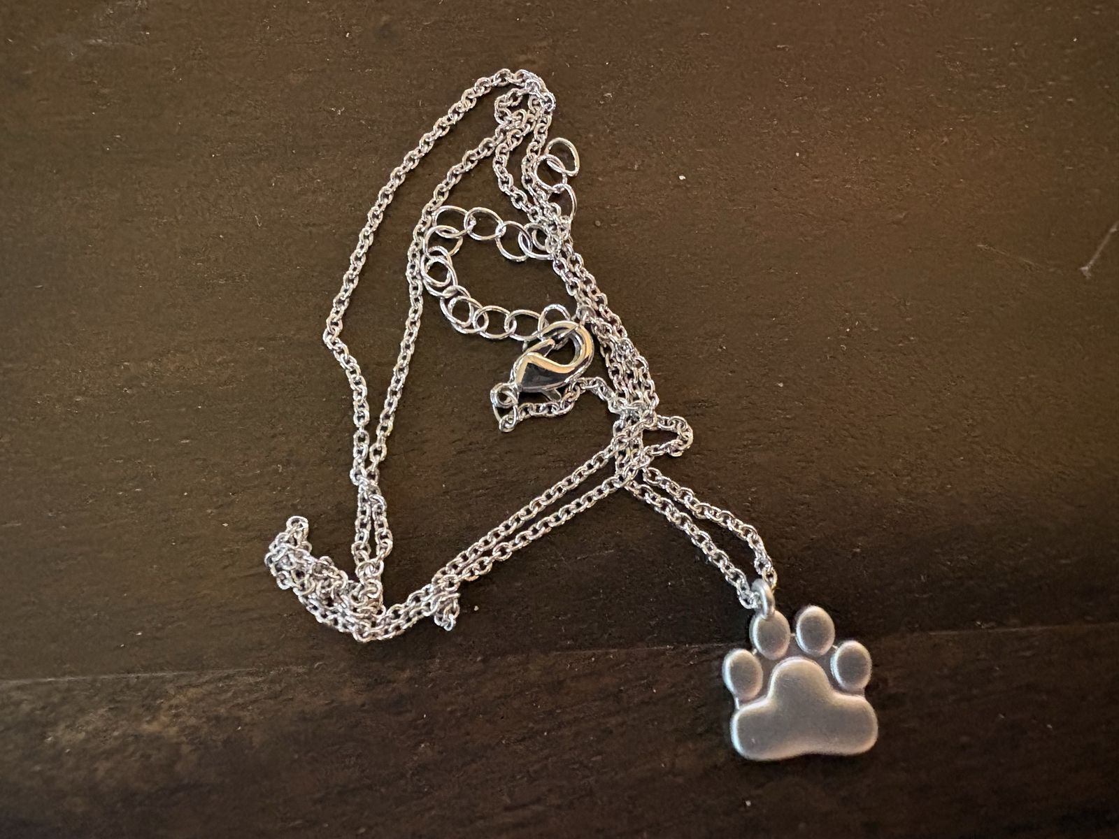New Silver Tone Necklace W/ Animal Paw Charm
