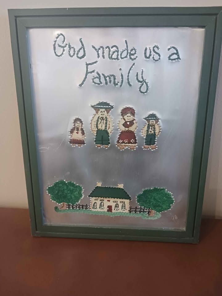 God Made Us a Family Metal sign