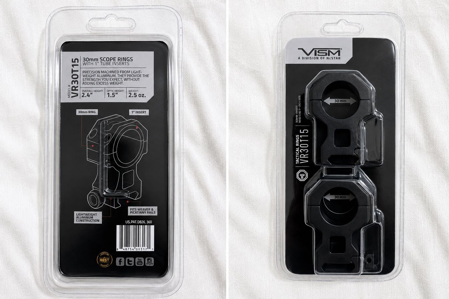 VISM by NcStar VR30T15 30mm Tactical Scope Rings with 1" Inserts