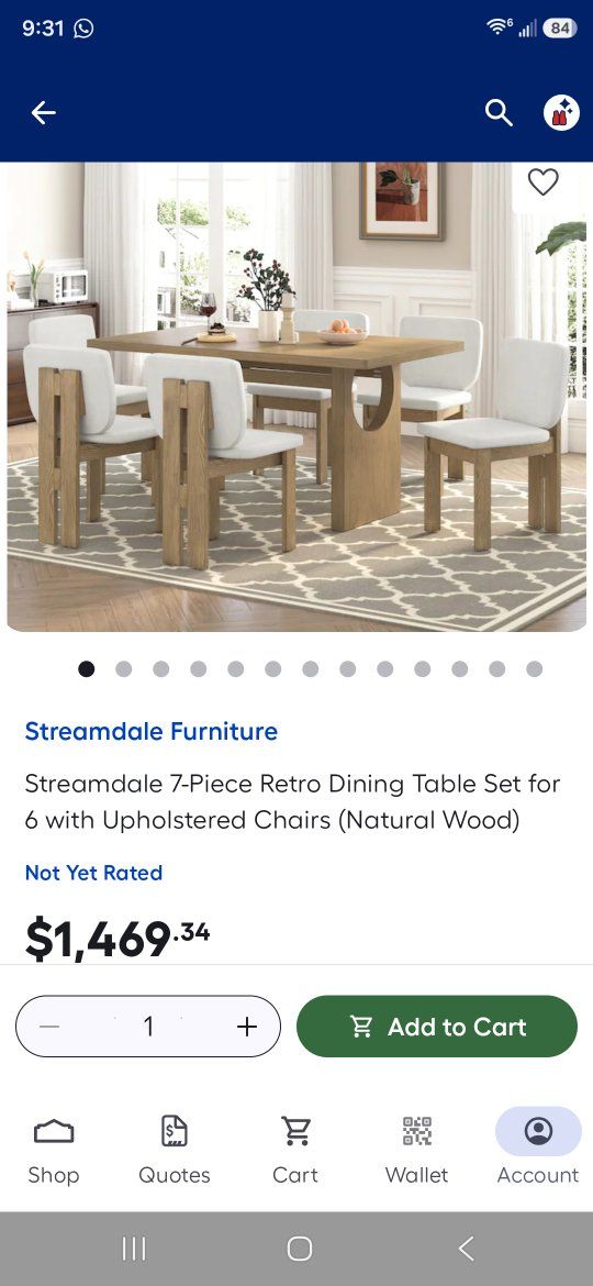 Streamdale 7-Piece Retro Dining Table Set for 6 with Upholstered Chairs in Natural Wood