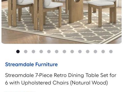 Streamdale 7-Piece Retro Dining Table Set for 6 with Upholstered Chairs in Natural Wood