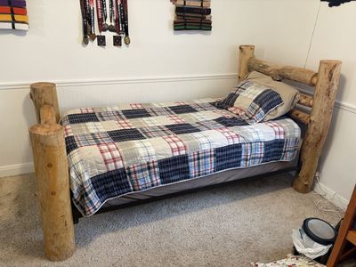 Twin size log bed and mattress set