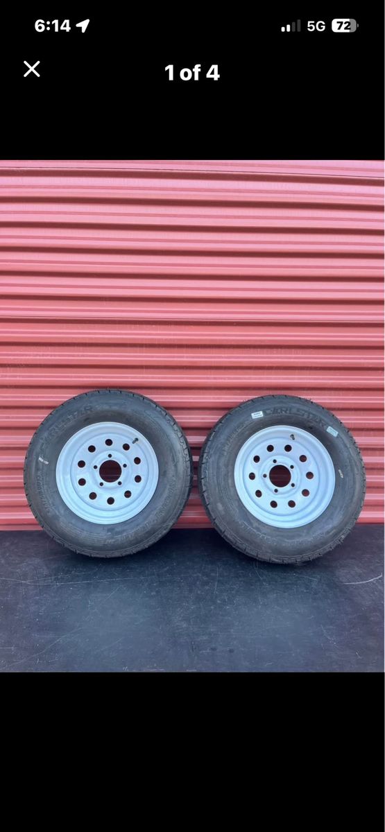 New Set of 2 Carl Star ST 175/80 D 13 Trailer Tires Mounted on New White Mod Wheels 5 on 4.5 Lug Pattern Brand New