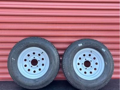 New Set of 2 Carl Star ST 175/80 D 13 Trailer Tires Mounted on New White Mod Wheels 5 on 4.5 Lug Pattern Brand New