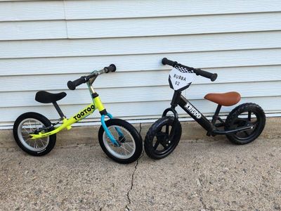 balance bike, too too, neon green, kiddo, white and black