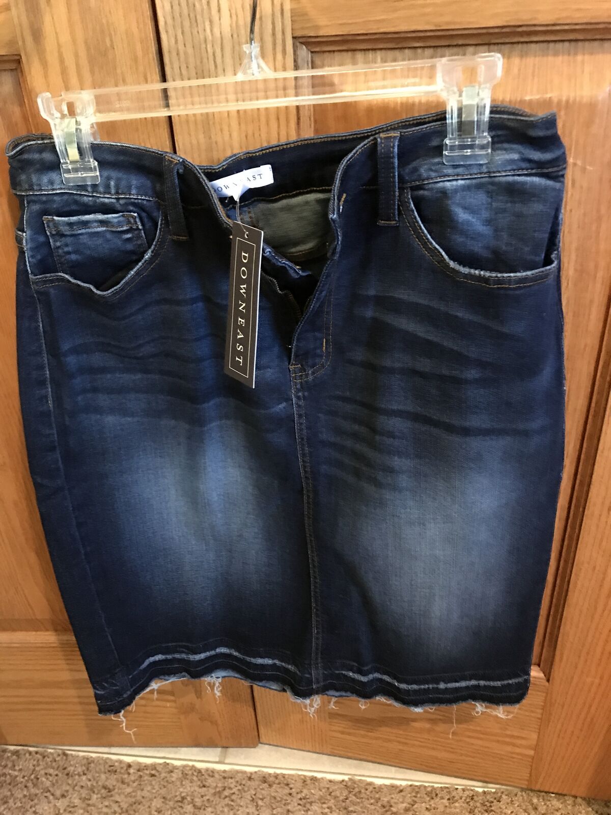 Downeast Playful Sentiment Skirt Indogi Dark Wash Size L, 22” Long, 32” Waist, New