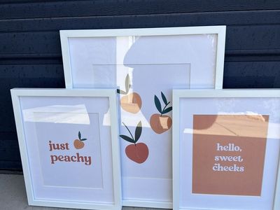 Set of 3 Framed Peach Wall Art Prints - White Frames