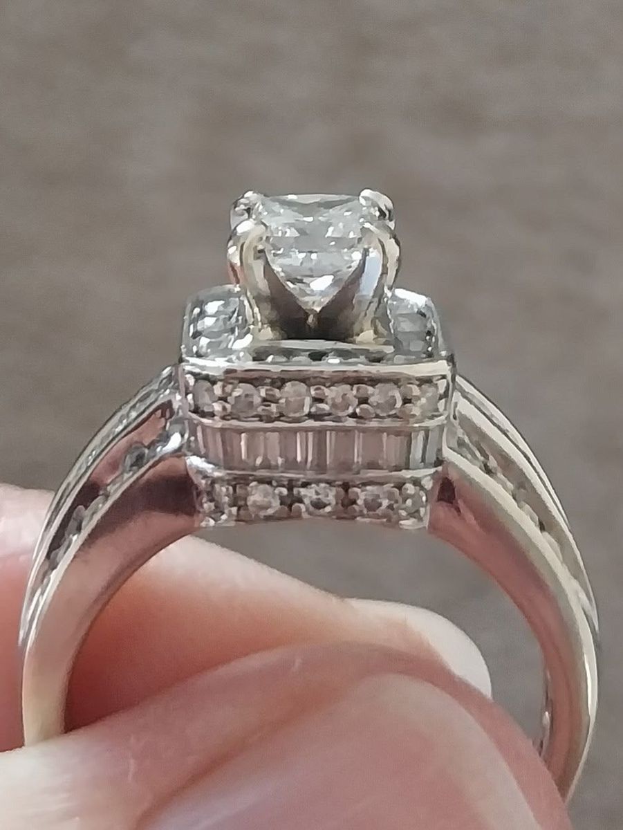 1 total carat Diamond Engagement Ring with Princess Cut Center and Halo Accent Stones