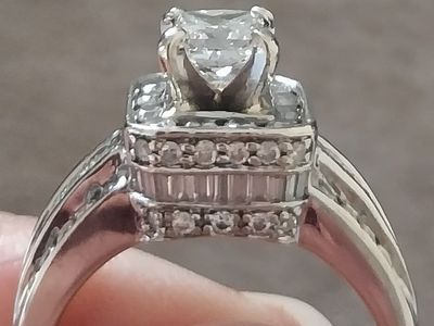 1 total carat Diamond Engagement Ring with Princess Cut Center and Halo Accent Stones