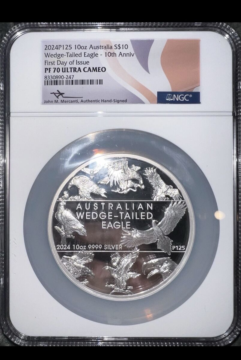 2024 P125 10 Oz Ag Australia $10 Wedge-Tail Eagle FDOI PF70 UC Mercanti Signed!