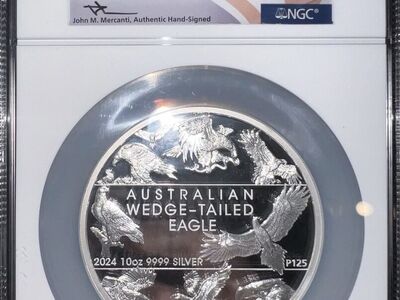 2024 P125 10 Oz Ag Australia $10 Wedge-Tail Eagle FDOI PF70 UC Mercanti Signed!