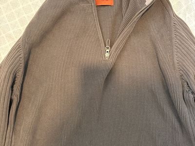 Tommy Bahama Denim Men's XL Gray 1/4 Zip Ribbed Pullover Sweater 100% Cotton