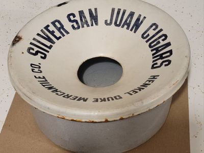 Vintage Silver San Juan Cigars Henkel Duke Mercantile Co Enamel Ashtray