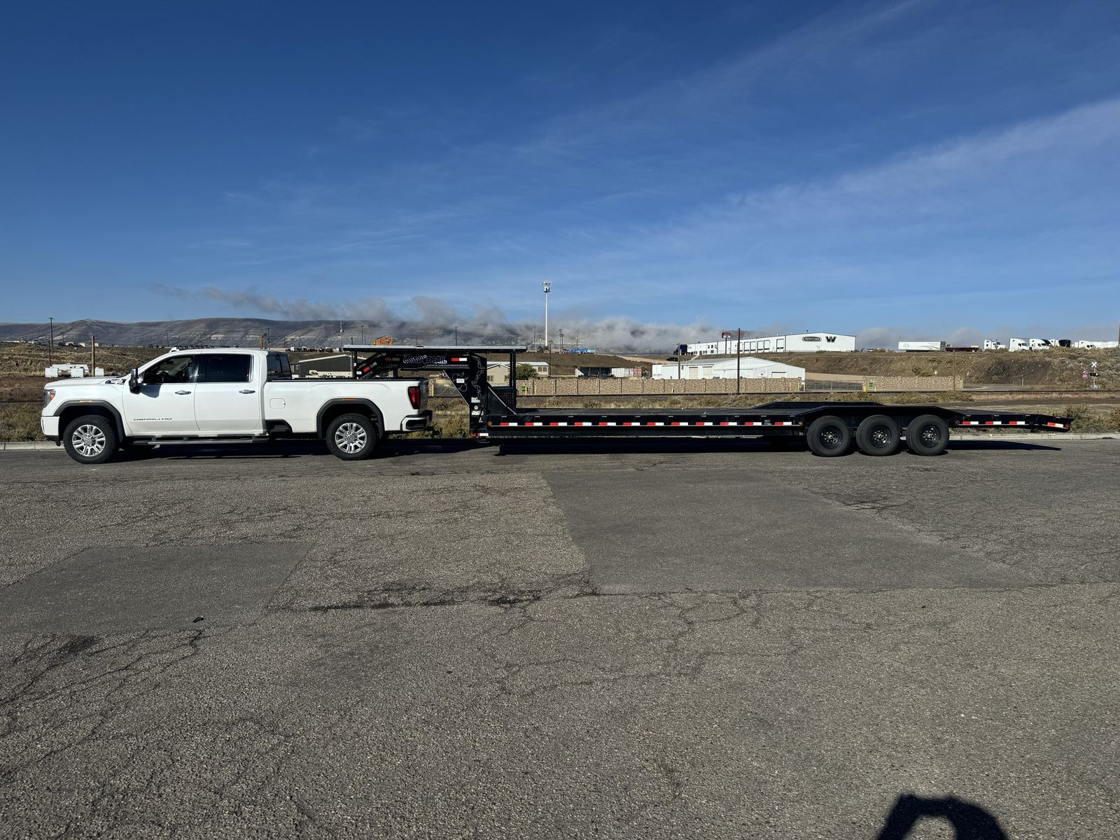 42’ long gooseneck trailer with beaver tail.