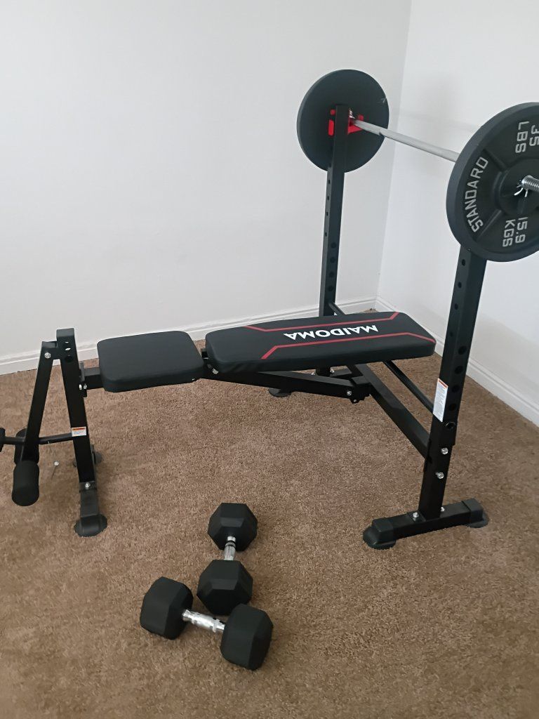 Maidoma Weight Bench Set with Squat Rack, Barbell, Plates and Dumbbells