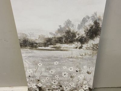 Canvas Wall Art - Monochromatic Floral Landscape - Modern White Daisy Field Scene Home Decor