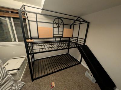 Modern Metal House Bunk Bed with Slide