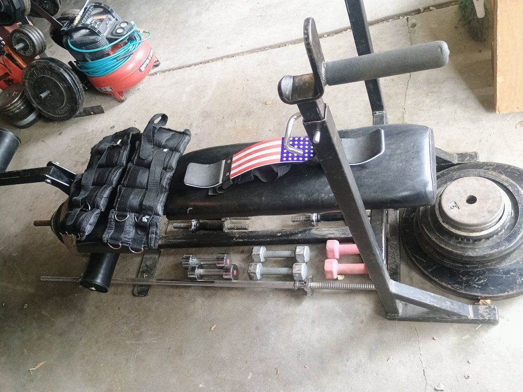 Complete Home Gym Setup - 380+ lbs Weights, Bench, & Bars (Will Separate)