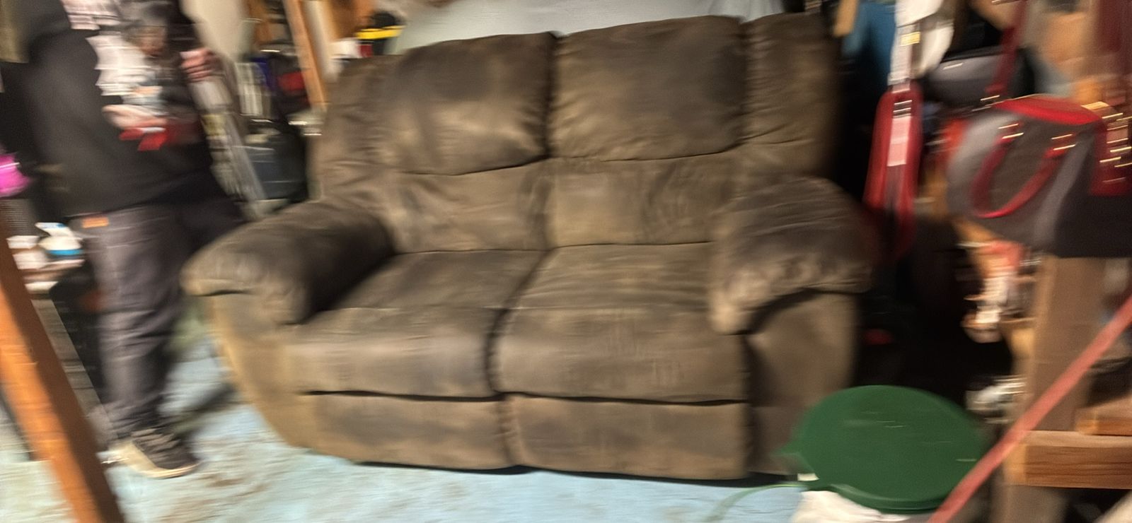 Set of 2 Brown Microfiber Reclining Loveseats Used