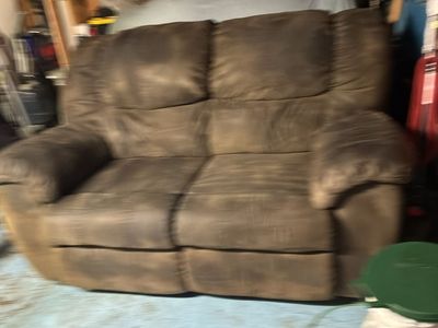 Set of 2 Brown Microfiber Reclining Loveseats Used