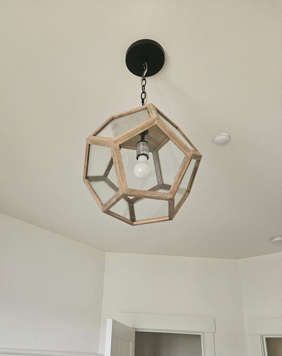 Geometric Wood & Glass Pendant Light Fixture - Modern Farmhouse Style Ceiling Lamp