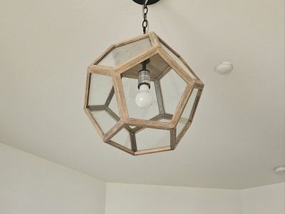 Geometric Wood & Glass Pendant Light Fixture - Modern Farmhouse Style Ceiling Lamp
