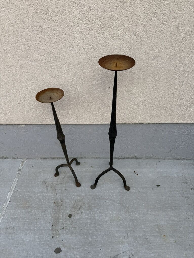(2) Tall Heavy Metal Candle Holders 31 & 25