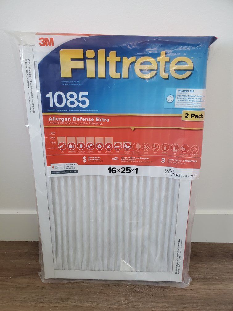 New 2-Pack of 3M 16x25x1 MERV 11 Furnace A/C HVAC Filters 1085 Filtrete