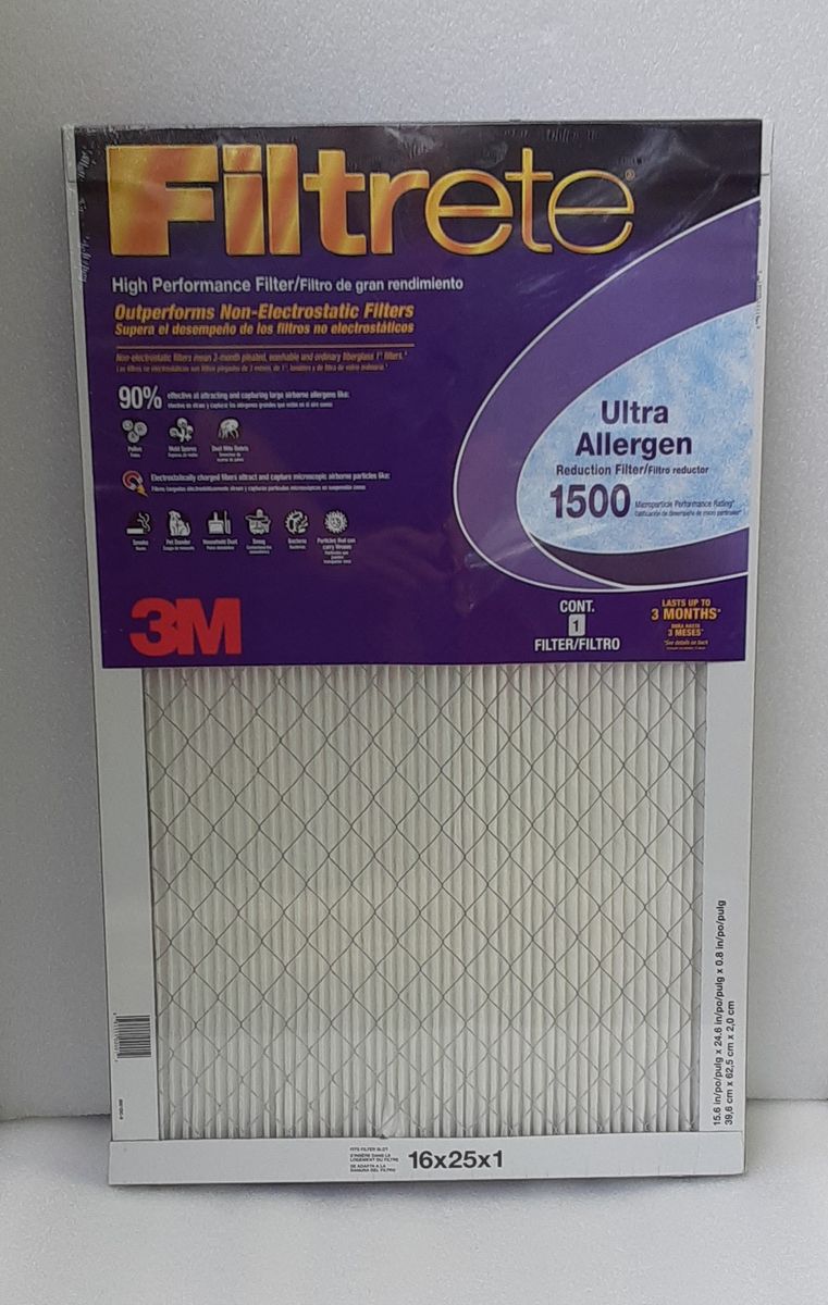 New 3M FILTRETE Ultra Allergen Furnace Air Filter with 1500 Filtration Level - 16x25x1