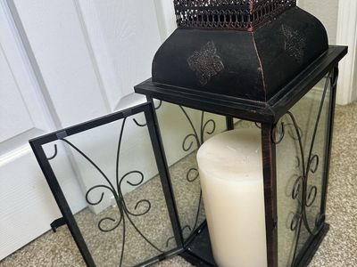 Large 23” Rustic Bronze Metal Candle Lantern – Indoor / Outdoor Patio Decor