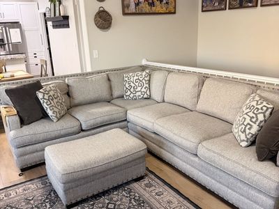 Universal Brand Sectional Sofa with Ottoman - Nailhead Trim, Excellent Condition