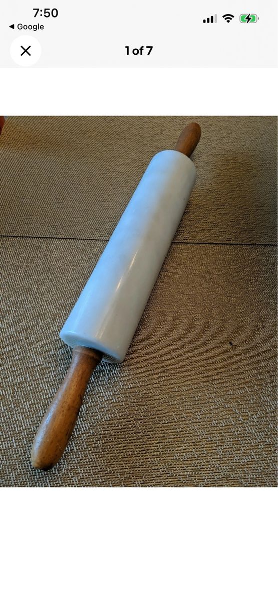 White Marble Rolling Pin with Wooden Handles - Durable Kitchen Baking Tool