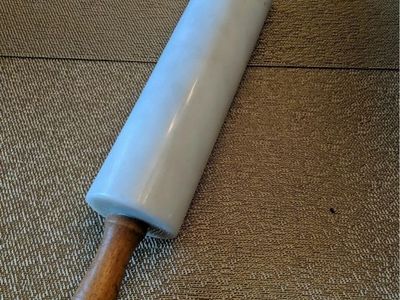 White Marble Rolling Pin with Wooden Handles - Durable Kitchen Baking Tool