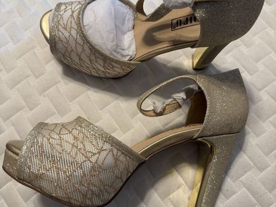 Ladifu Gold Glitter Platform Heels Evening Sandals Size 6
