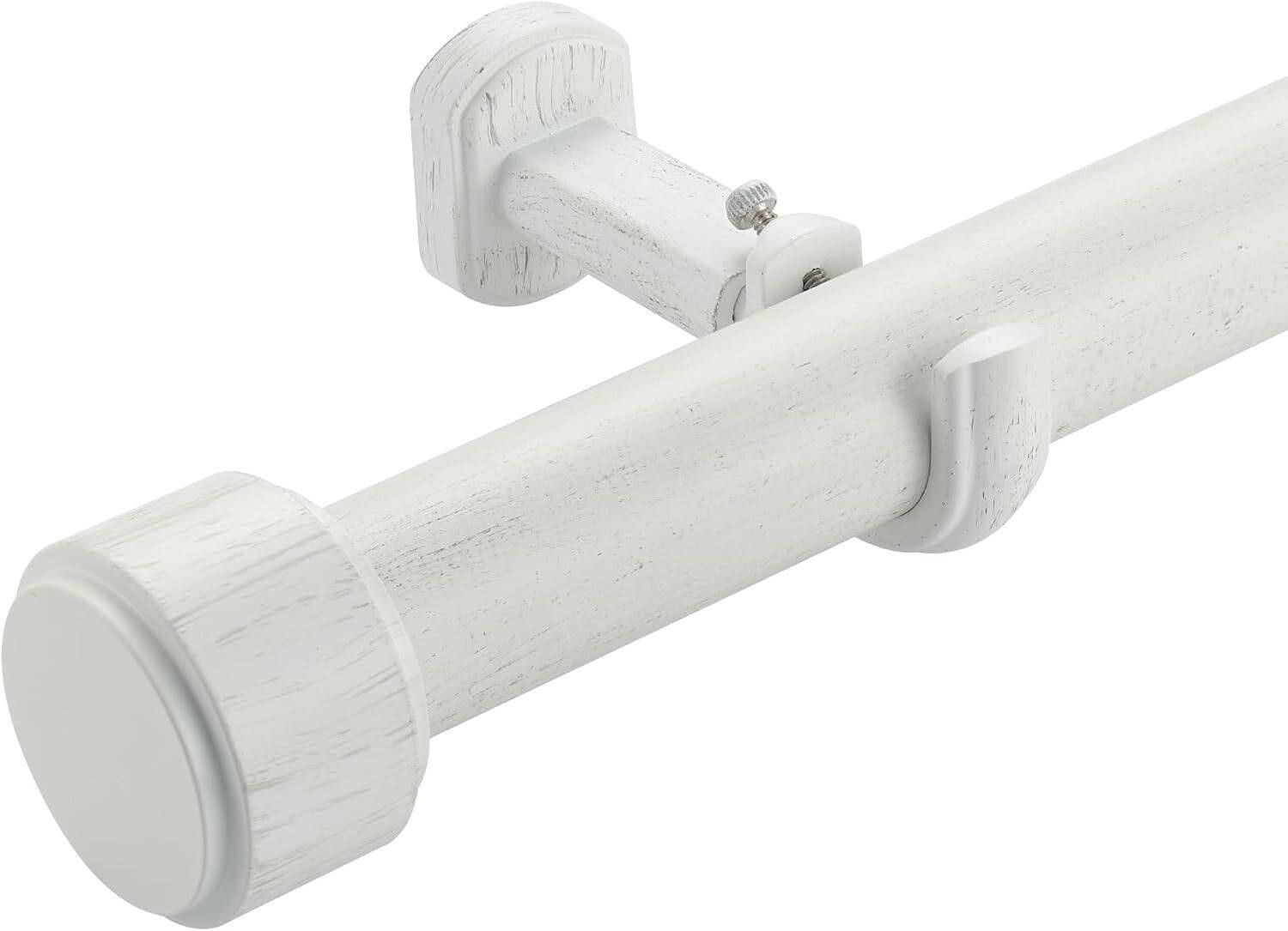 Lwiiom 1 1/4 Inch Heavy Duty Curtain Rod - White Wood Grain Finish